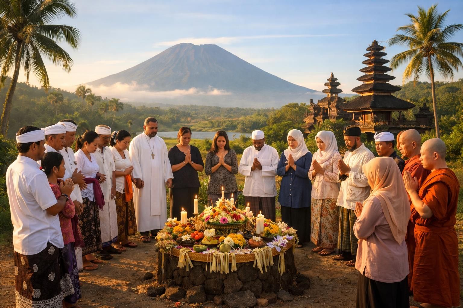 masyarakat bali mengadakan doa lintas agama untuk mengenang dan mendukung para korban bencana nasional, menunjukkan solidaritas dan kepedulian bersama.