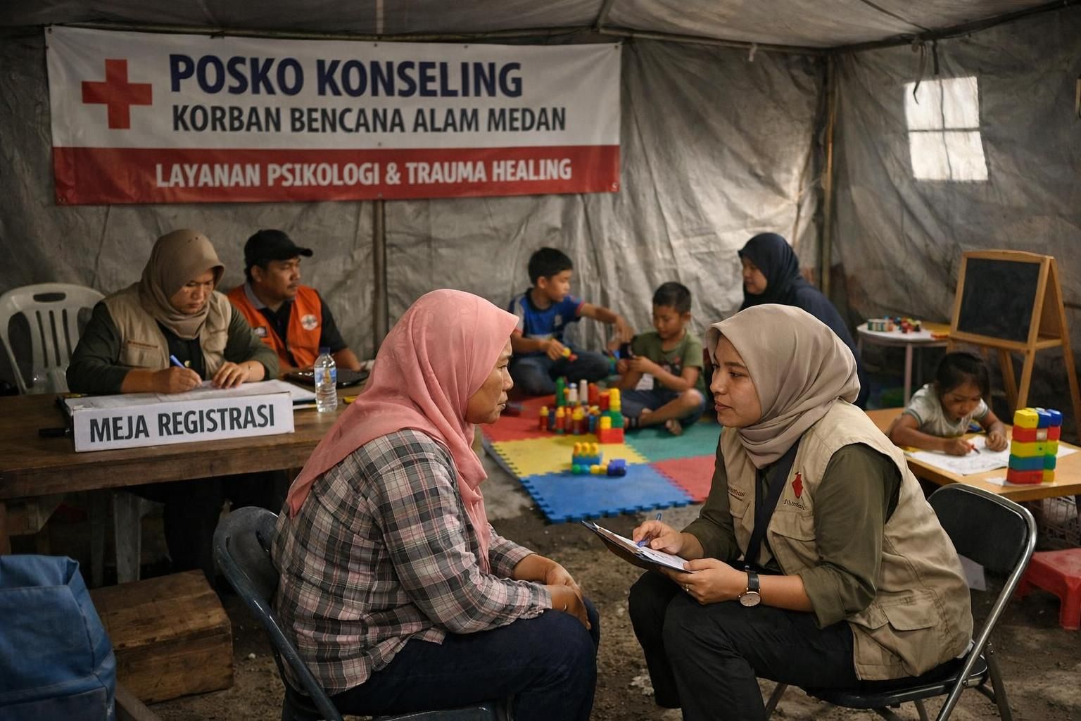 psikolog di medan membuka posko konseling untuk membantu korban bencana mengatasi trauma dan stres, memberikan dukungan psikologis profesional.