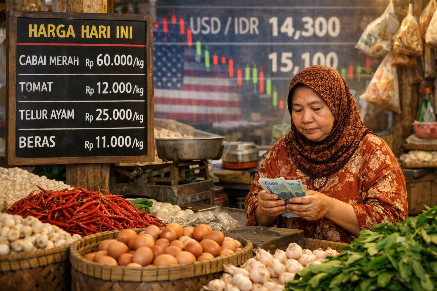 rupiah melemah terhadap dolar as, menyebabkan kenaikan harga barang impor dan berdampak pada inflasi di indonesia.