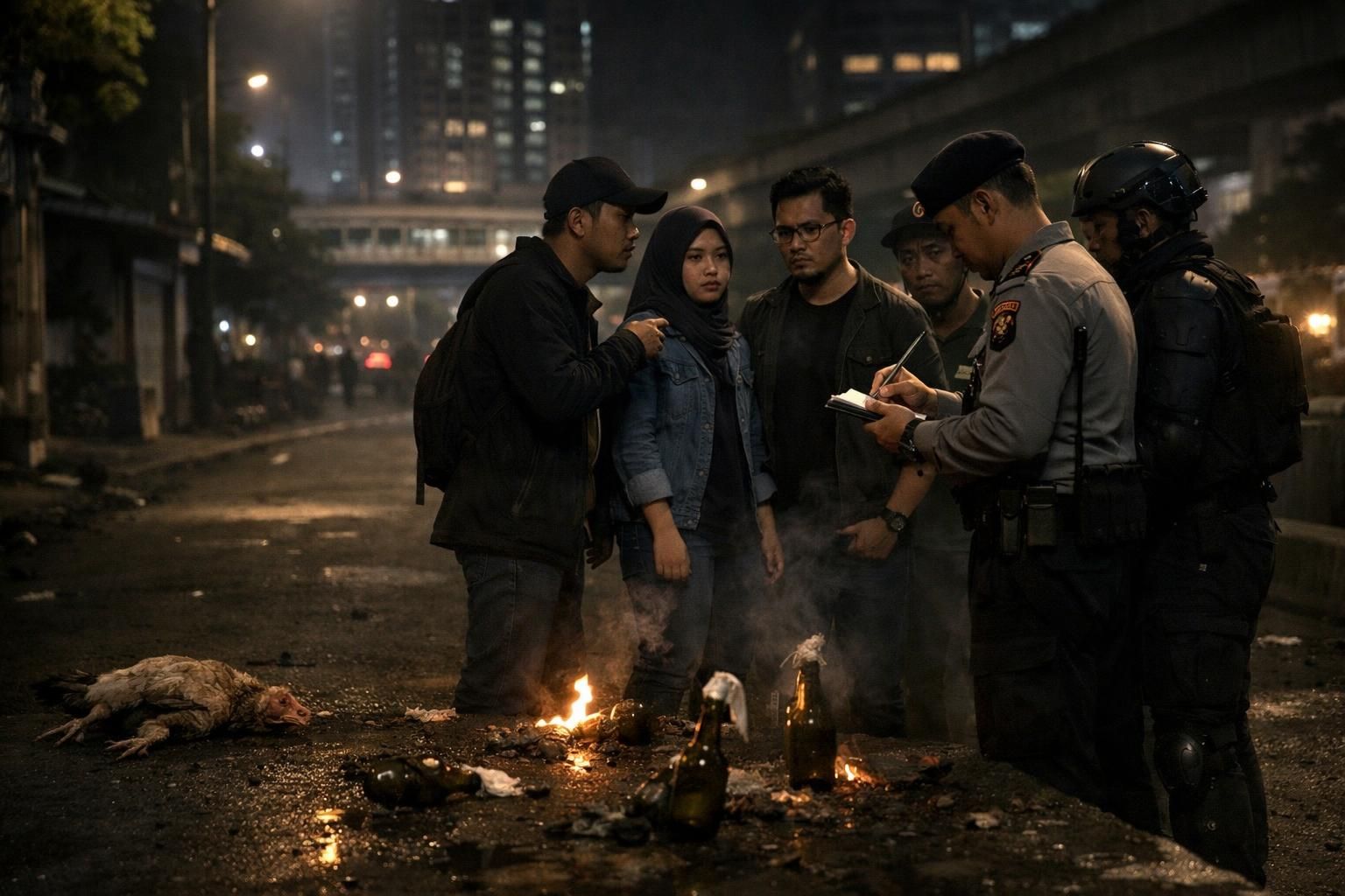 kelompok ham melaporkan serangan molotov dan ancaman berupa ayam mati terhadap aktivis pro-pemerintah di jakarta, menyoroti meningkatnya ketegangan politik di kota tersebut.