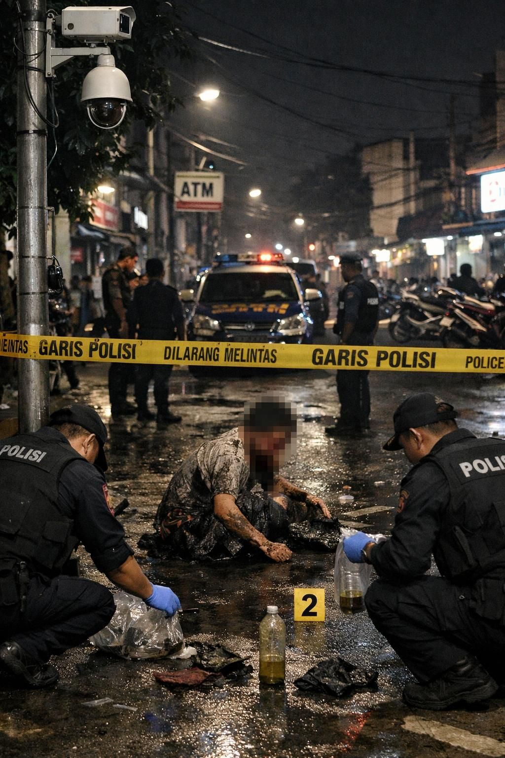 strategi yang digunakan pelaku untuk menghilangkan bukti setelah menyerang aktivis kontras dengan air keras, termasuk cara menyembunyikan jejak kejahatan dan menghindari penangkapan.