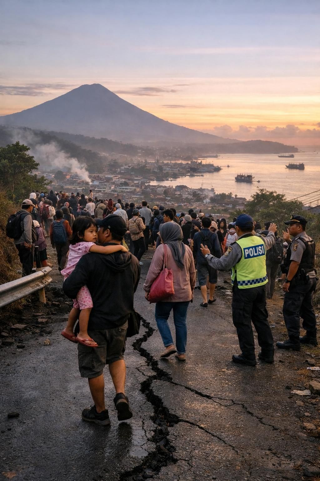 gempa dahsyat berkekuatan magnitudo 7,6 mengguncang sulawesi utara dan maluku utara, menyebabkan jalanan aspal bergoyang hebat dan menimbulkan kepanikan.