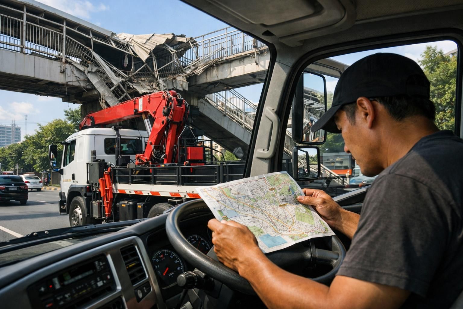 pengemudi truk yang membawa crane mengaku terpaku pada peta saat menabrak jpo tendean, menyebabkan kemacetan dan kerusakan. simak detail kejadian dan upaya penanganannya.