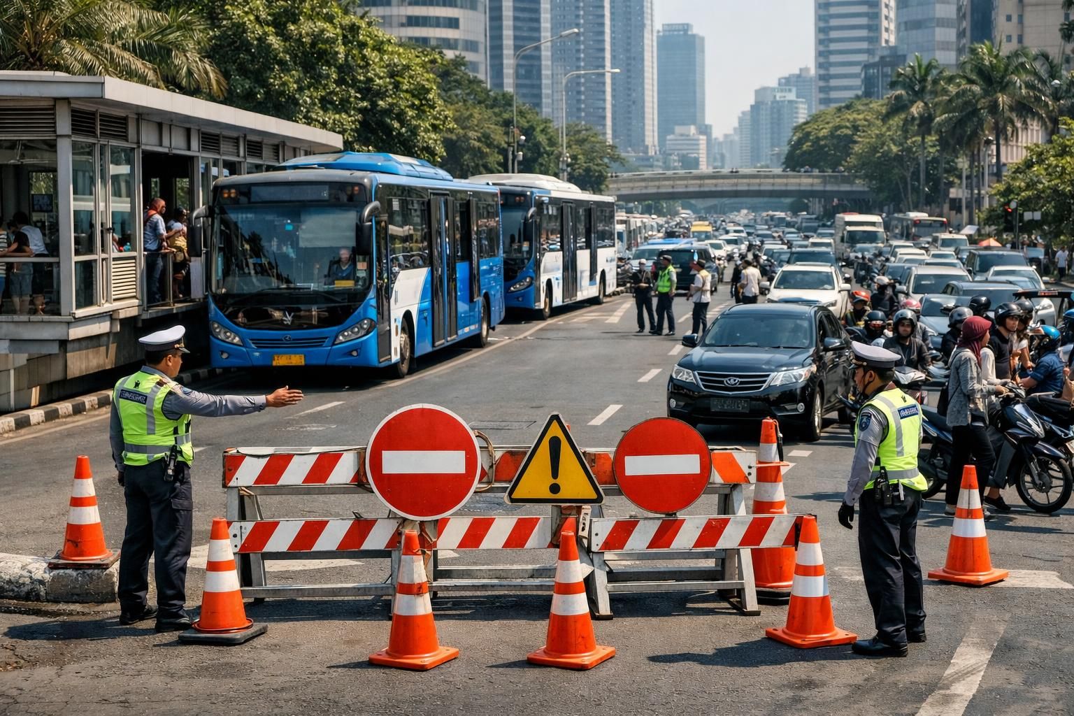 beberapa rute transjakarta terhenti sementara karena penutupan jalan, menyebabkan penyesuaian layanan dan perubahan jadwal untuk kenyamanan penumpang.