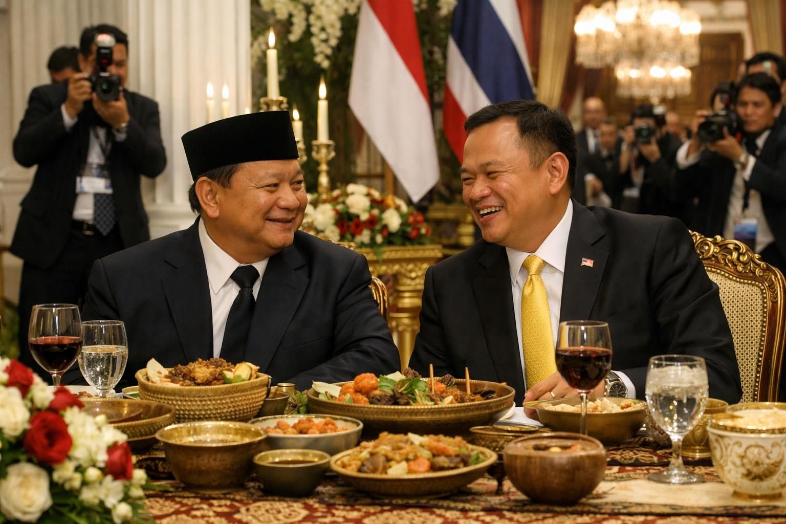 prabowo mengadakan makan malam persahabatan yang hangat, dihadiri oleh pm thailand yang memberikan pujian hangat, mempererat hubungan bilateral antara kedua negara.