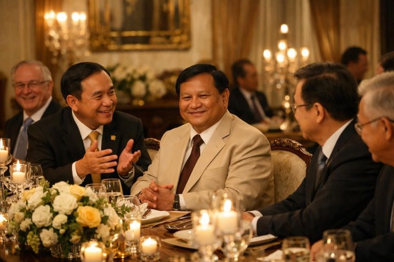 prabowo mengadakan makan malam persahabatan yang hangat, mendapatkan pujian tulus dari pm thailand, mempererat hubungan bilateral dan kerja sama antar kedua negara.