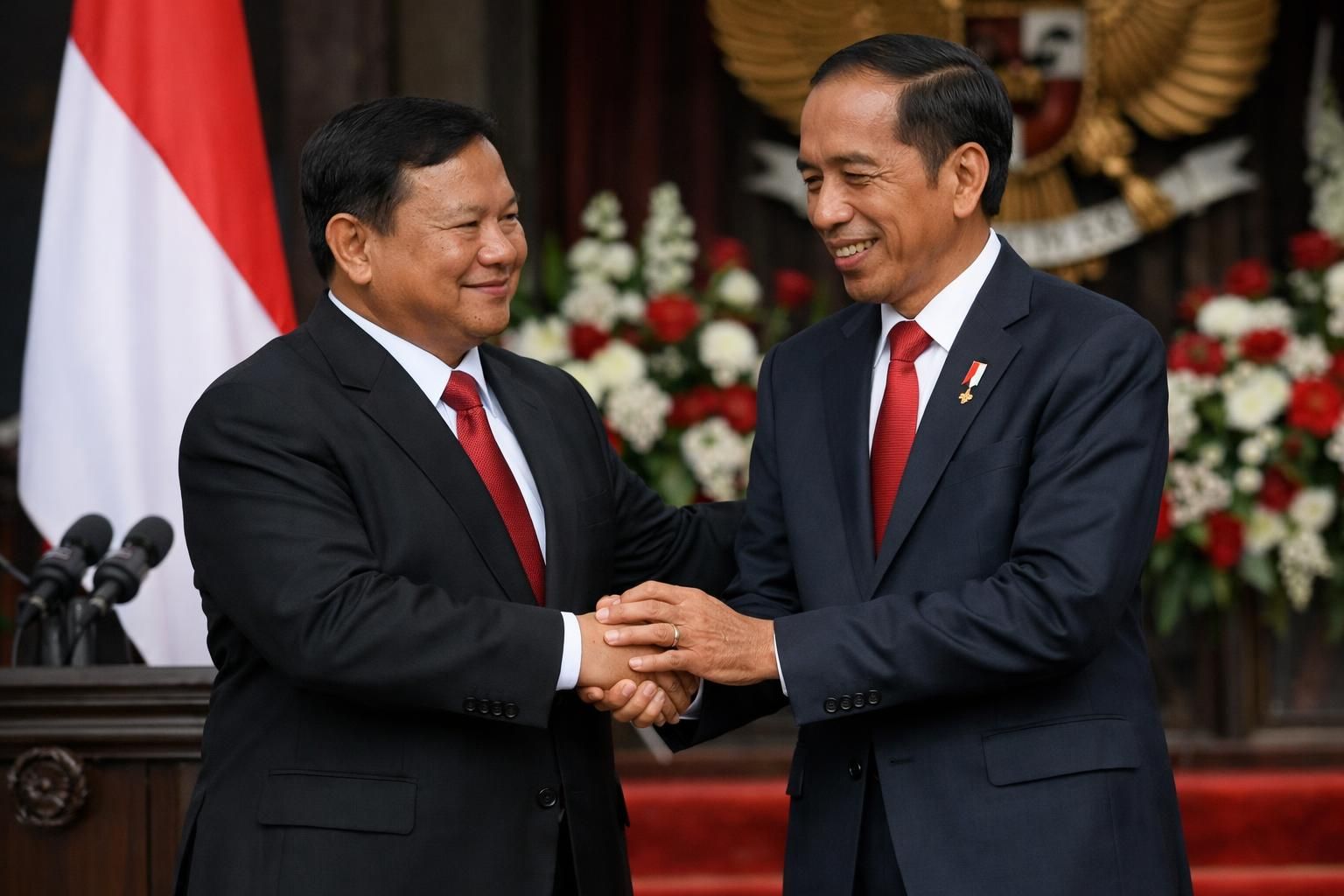setelah pidato yang mengesankan, prabowo menunjukkan rasa hormat dan memberi salam hangat kepada jokowi, menandai momen persatuan yang penuh makna.